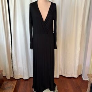 GO Couture Long Black Maxi Jersey Dress  V Neck  Fishtail no belt